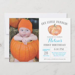 Boy Pumpkin Erster Geburtstag Einladung Blue