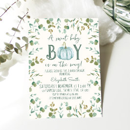Boy Pumpkin & Eucalyptus Baby Dusche Einladung