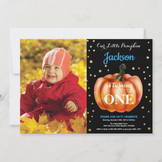 Boy Pumpkin Fall Geburtstag Einladung Gold