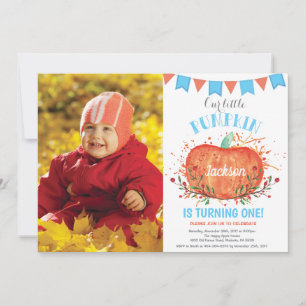 Boy Pumpkin Geburtstag Einladung Orange und Blau
