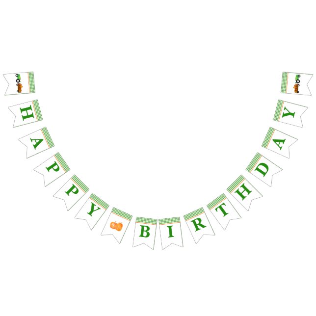Boy Pumpkin Patch Tractor Green Happy Birthday Wimpelkette (Alle)