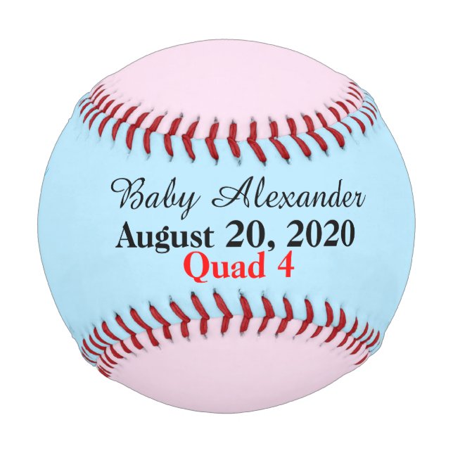 Boy Quad Blue Pink Birth Stats Baseball (Vorderseite)