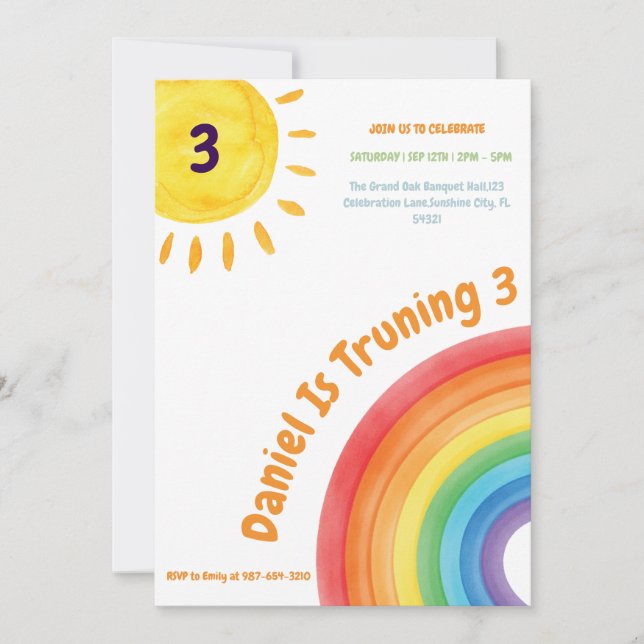 Boy Rainbow 3rd Birthday, Boy Birthday Party Einladung (Vorderseite)