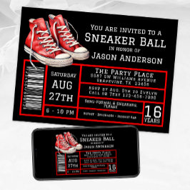 Boy Red Black Sneaker Ball Geburtstagsparty Einladung