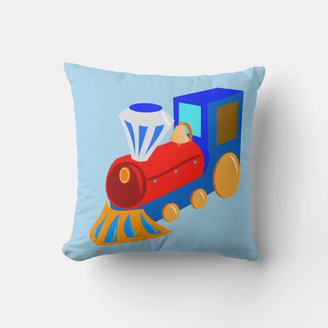 Boy Red Blue Train mit Blue & Green Backs Kissen (Vorderseite)