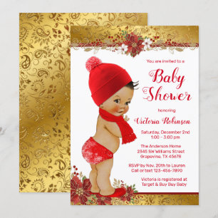 Boy Red Gold Christmas Baby Shower Ethnic Einladung
