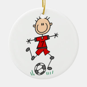 Boy Red Uniform Soccer Kick T - Shirt und Geschenk Keramikornament