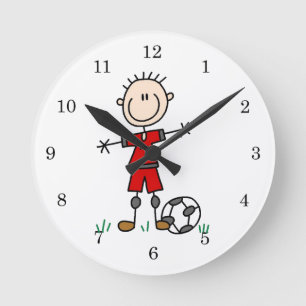 Boy Red Uniform Soccer Player T-shirts and Gifts Runde Wanduhr