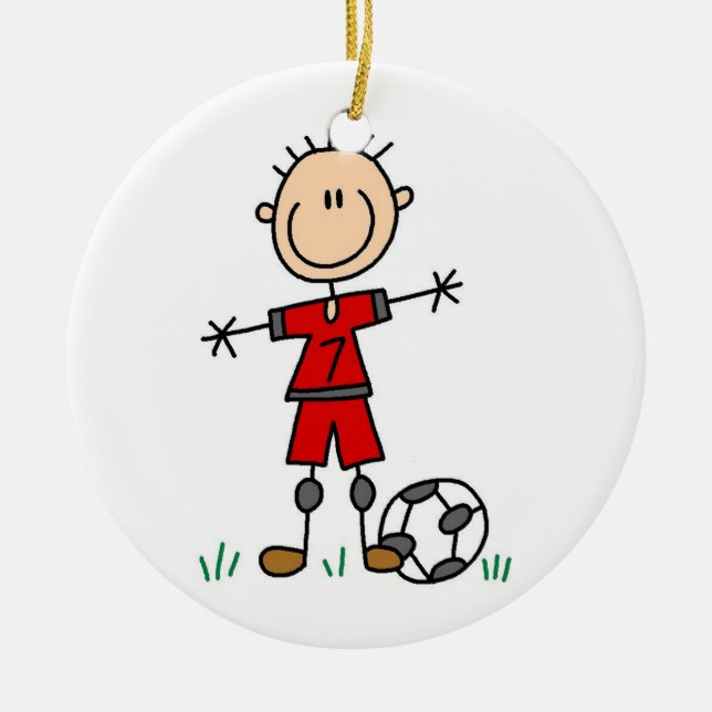 Boy Red Uniform Soccer T - Shirt und Geschenke Keramikornament (Vorne)