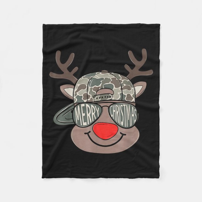 Boy Reindeer Hat Camo Hat Merry Christmas Xmas Boy Fleecedecke (Vorderseite)