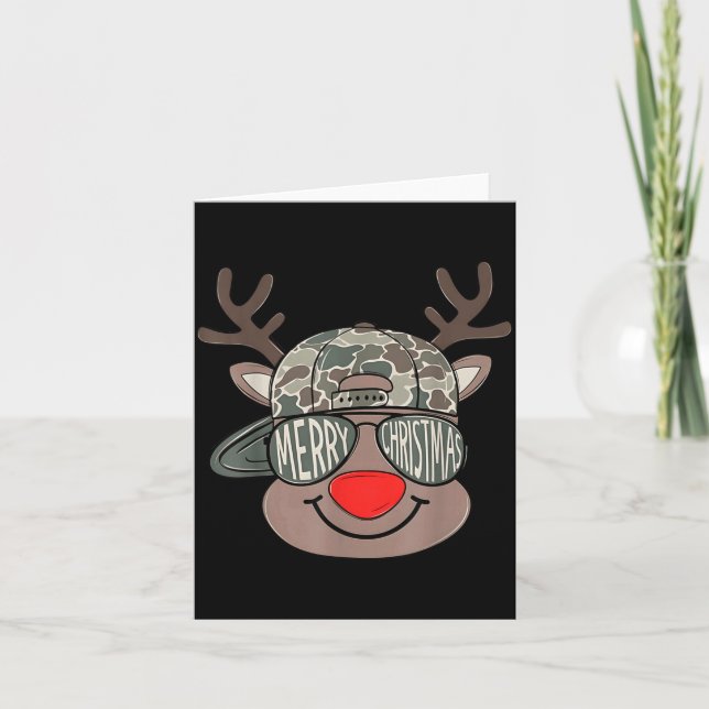 Boy Reindeer Hat Camo Hat Merry Christmas Xmas Boy Karte (Vorderseite)