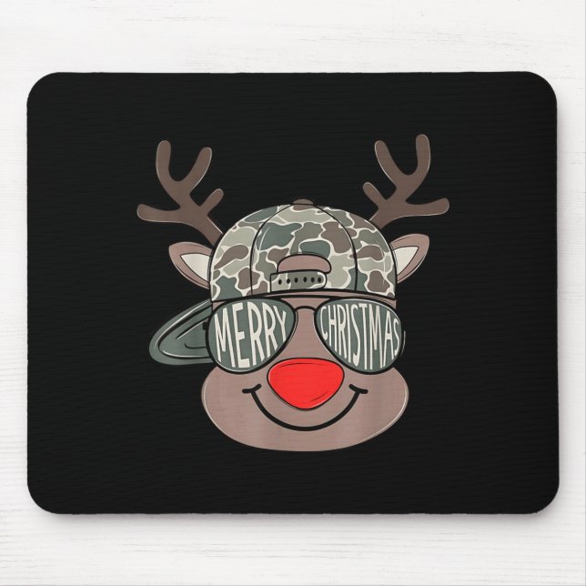 Boy Reindeer Hat Camo Hat Merry Christmas Xmas Boy Mousepad (Vorne)