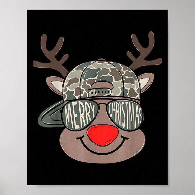 Boy Reindeer Hat Camo Hat Merry Christmas Xmas Boy Poster (Vorne)