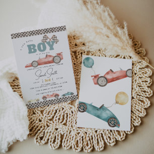 Boy Retro Race Car Baby Dusche Einladung