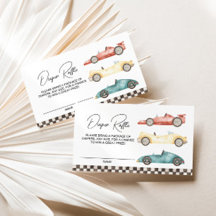 Boy Retro Race Car Baby Dusche Windelwanne Raffle  Begleitkarte