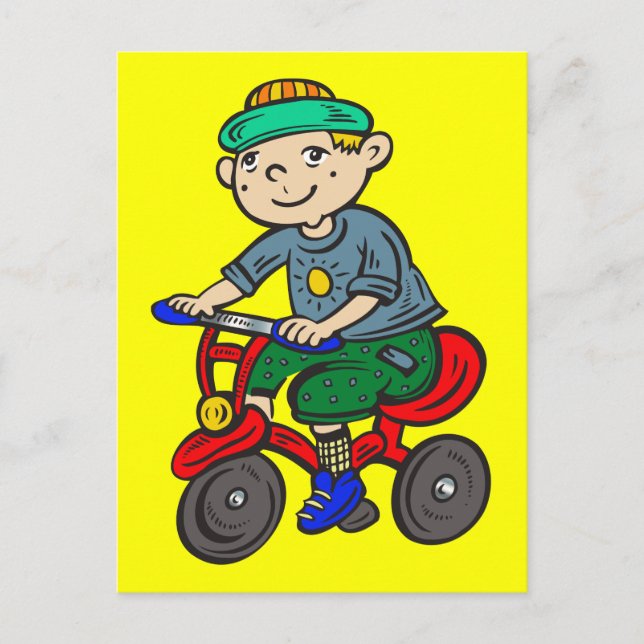 Boy Riding Tricycle Postkarte (Vorderseite)