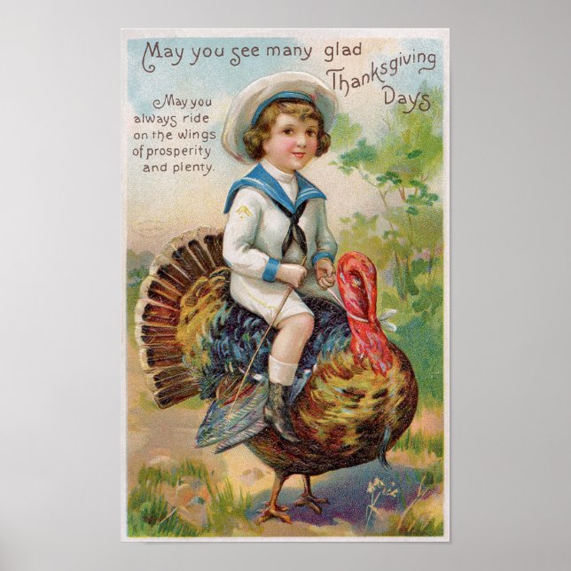 Boy Riding Turkey Vintag Art Poster (Vorne)