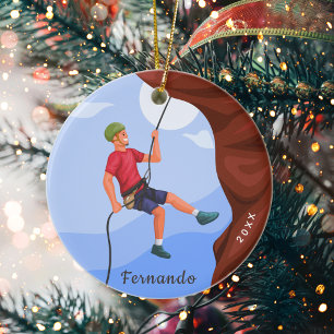 Boy Rock Climbing Bild Name & Year Dated Keramik Ornament