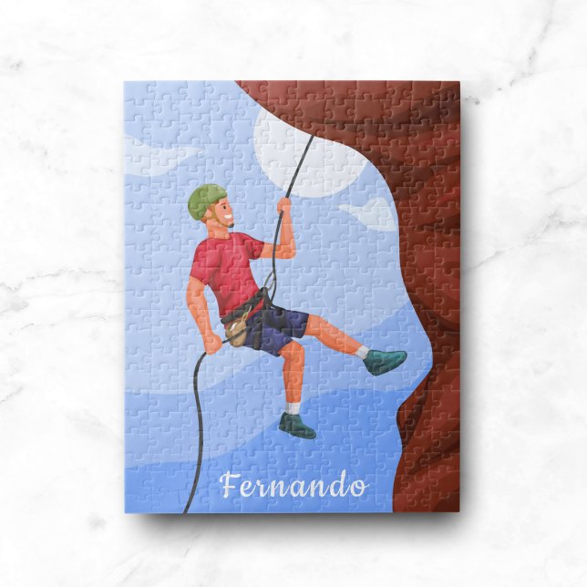 Boy Rock Climbing Illustration Name Personalisiert Puzzle (Von Creator hochgeladen)