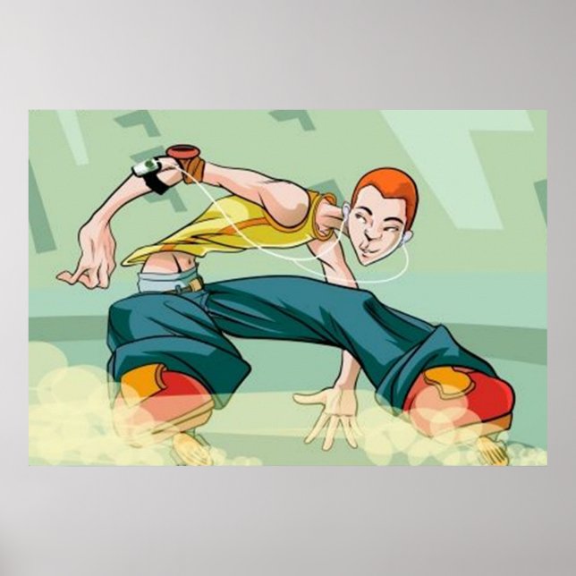 Boy Roller Skaten mit iPod Poster (Vorne)