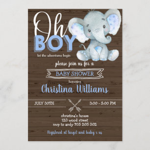 Boy Rustic Elephant Baby Boy Wood Baby Dusche Einladung