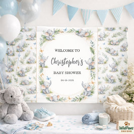 Boy’s Elephant Watercolor Baby Shower –Blue Safari Banner