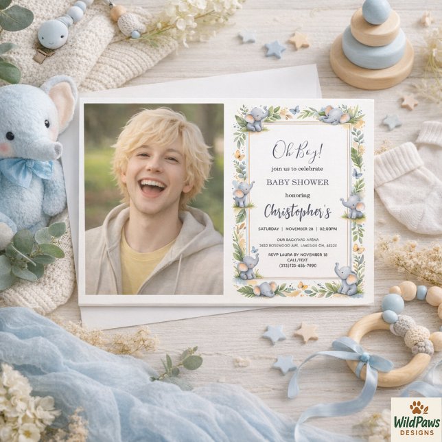 Boy’s Elephant Watercolor Baby Shower –Blue Safari Einladung (Boy’s Elephant Watercolor Baby Shower –Blue Safari Invitation
)