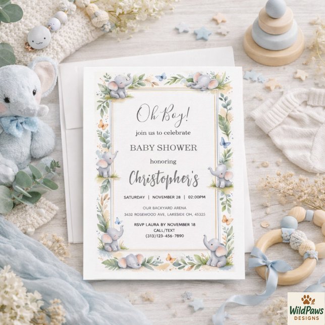 Boy’s Elephant Watercolor Baby Shower –Blue Safari Einladung (Boy’s Elephant Watercolor Baby Shower –Blue Safari Invitation
)