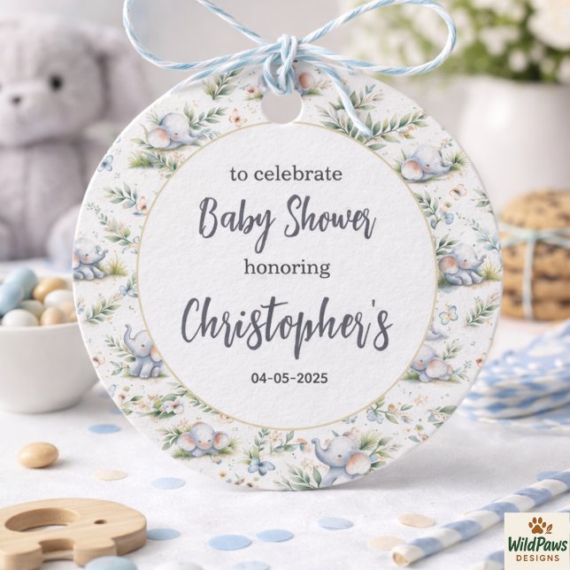 Boy’s Elephant Watercolor Baby Shower –Blue Safari Geschenkanhänger (Boy’s Elephant Watercolor Baby Shower –Blue Safari Favor Tags
)
