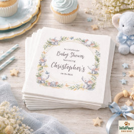 Boy’s Elephant Watercolor Baby Shower –Blue Safari Serviette