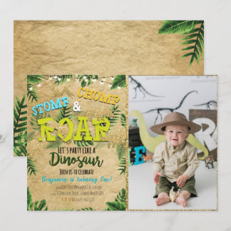 Boy Safari Dinosaur Geburtstag Einladung mit Foto
