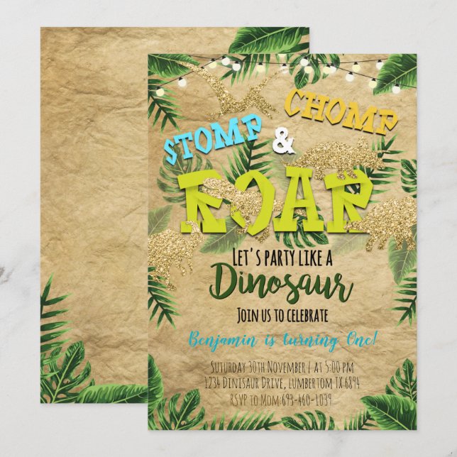 Boy Safari Dinosaur Geburtstagseinladung Einladung (Vorne/Hinten)