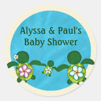 BOY Sea TURTLE Baby Shower (Honu) 02B, Blinddarm # Runder Aufkleber