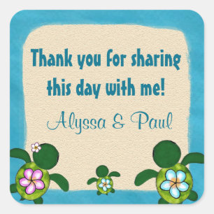 BOY Sea TURTLE Baby Shower Honu 02B quadratischer Quadratischer Aufkleber