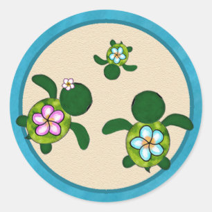 BOY Sea TURTLE Baby Shower (Honu) 02B Siegel Stick Runder Aufkleber