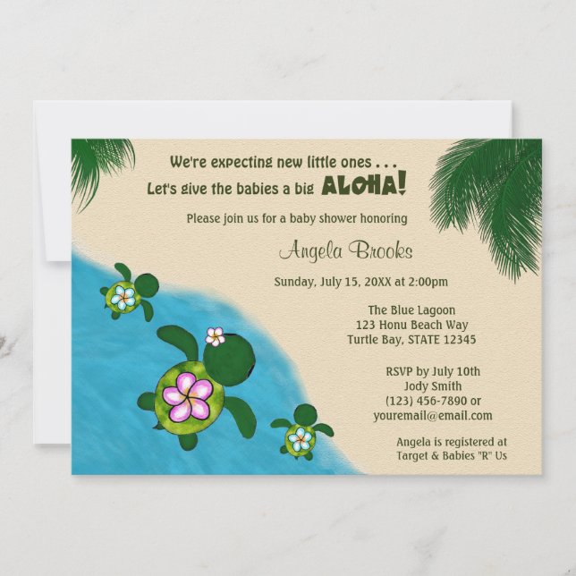 BOY Sea TURTLE Baby Shower Invite TWIN (Honu) 02C Einladung (Vorderseite)