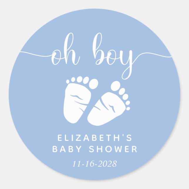 Boy Shower Baby Feet Blue Runder Aufkleber (Vorderseite)