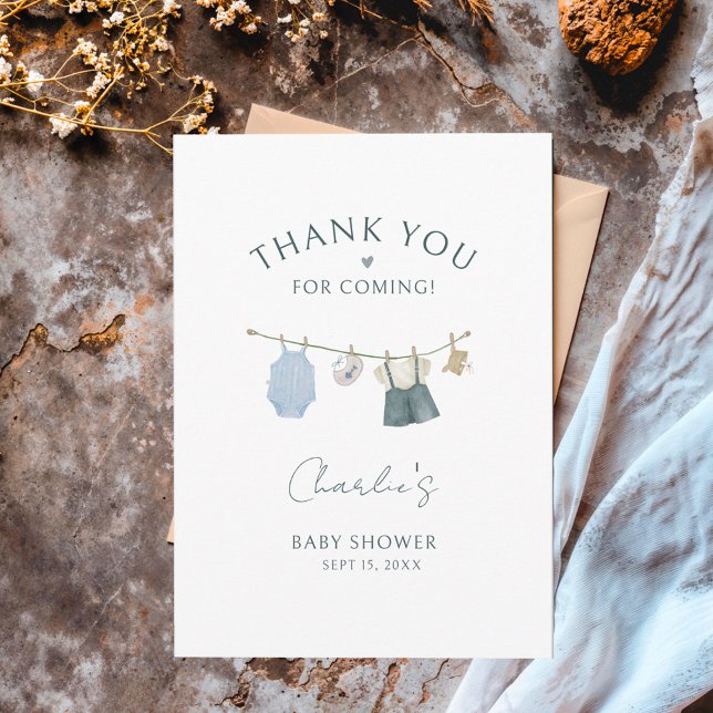 Boy Simple Clothes Watercolor Babydusche Postkarte (Von Creator hochgeladen)