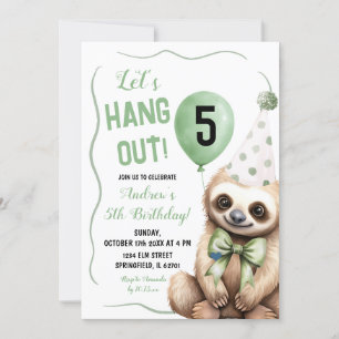 Boy Sloth Green Handzog Geburtstag Einladung
