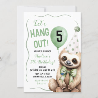 Boy Sloth Green Handzog Geburtstag Einladung