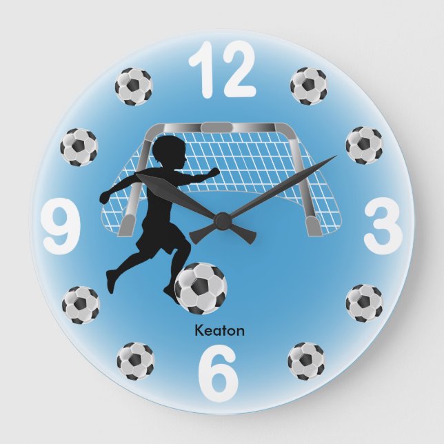 Boy Soccer Ball Player Große Wanduhr (Vorderseite)