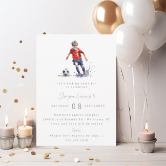 Boy Soccer Geburtstagsparty Einladung - Wasserfarb