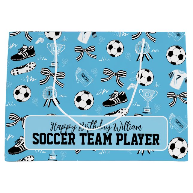 Boy Soccer Player Blue Gift Bag Große Geschenktüte (Vorderseite)
