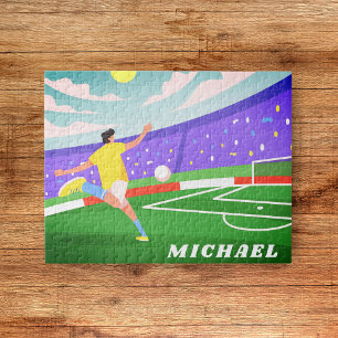 Boy Soccer Player Field Illustration & Kids Name Puzzle