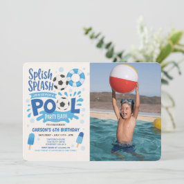Boy Soccer Pool Party Geburtstag Foto Einladung