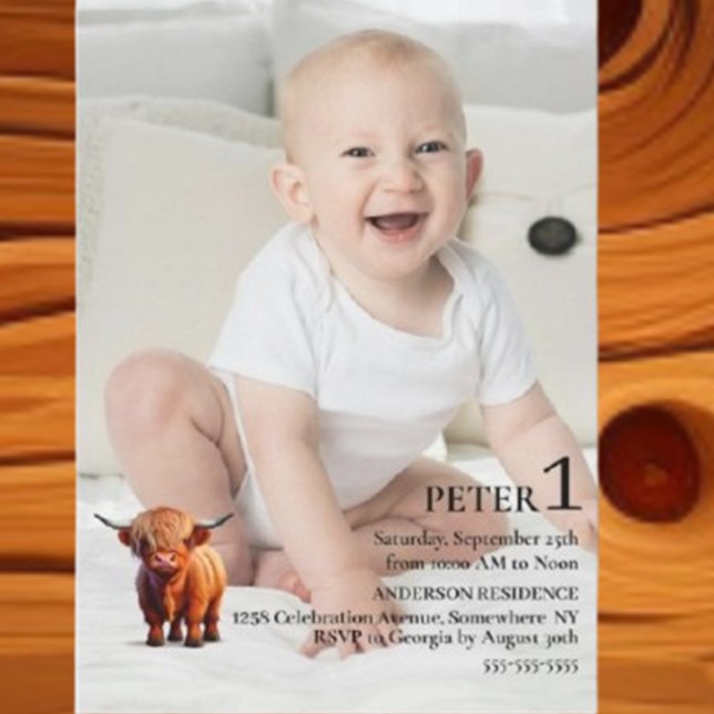 Boy Special 1st Birthday Celebration Einladung (Celebrate your little one's milestone with our adorable Boy Cow 1st Birthday Invitation)