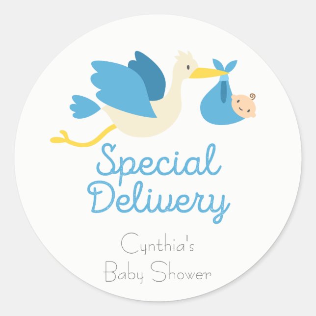 Boy Stork Baby Shower Stickers (Vorderseite)