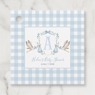 Boy Stork Blue Gingham Favor Tags Geschenkanhänger