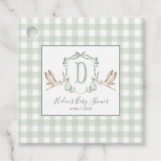 Boy Stork Green Gingham Favor Tags Geschenkanhänger