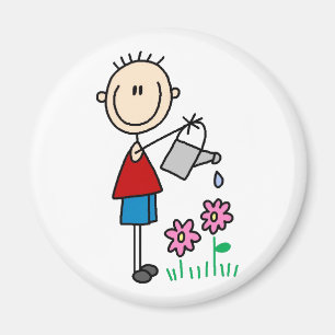 Boy Strichmännchen Watering Blume Magnet